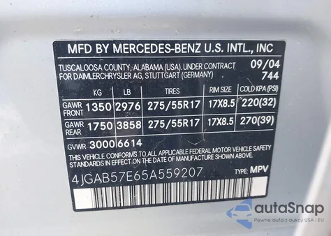 2005 Mercedes-Benz Ml 350 4Matic from USA, damaged, VIN 4JGAB57E65A559207